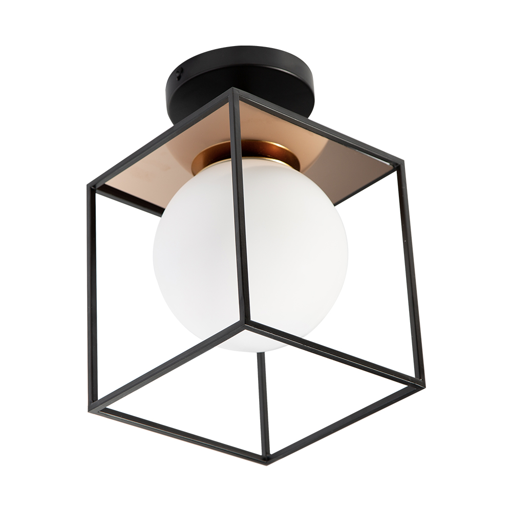 Lámpara de Techo Moderna Cubo Negro Mate Oro 40W E27 1 Luz