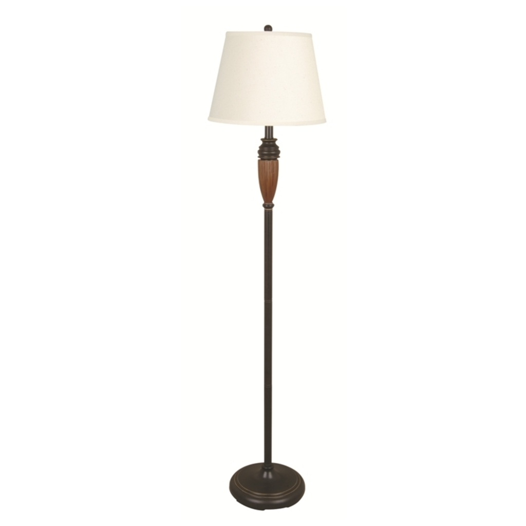 Lámpara de piso clásica 1 luz, cubierta de tela, oro cepillado
