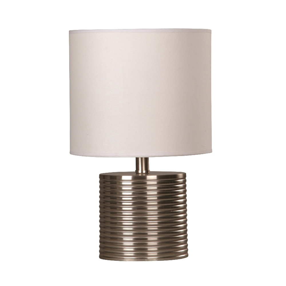 Lámpara De Mesa 1 Luz E27 Metal Niquel Satinado Tela Blanca