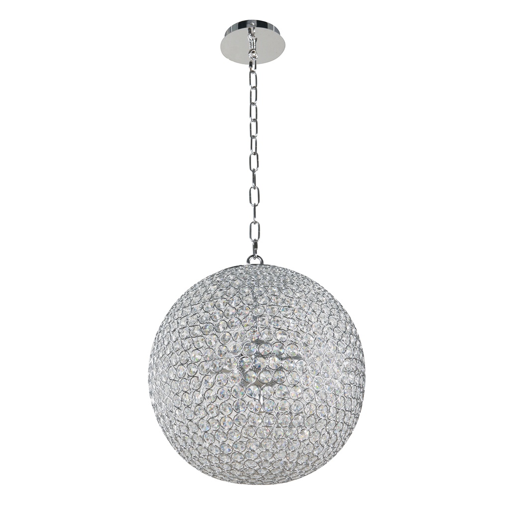 Lámpara Colgante 5L, Pantalla de Metal en Cromo decorado con Cristal