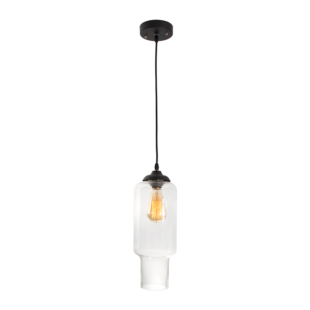 Lámpara Colgante, Negro y Transparente, 1 Luz, 60W, E27