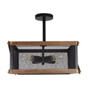 Lámpara Colgante Inlite Acabado Negro y Madera de 3 Luces