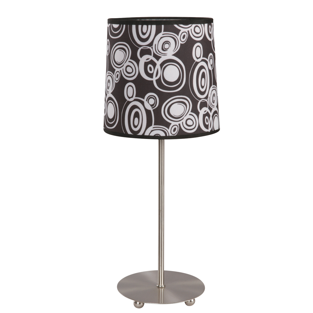 Lampara de mesa estilo contemporano con pantalla de graficos monocromaticos base metalica ideal para bur� o tocador interruptor de encendido y apagado