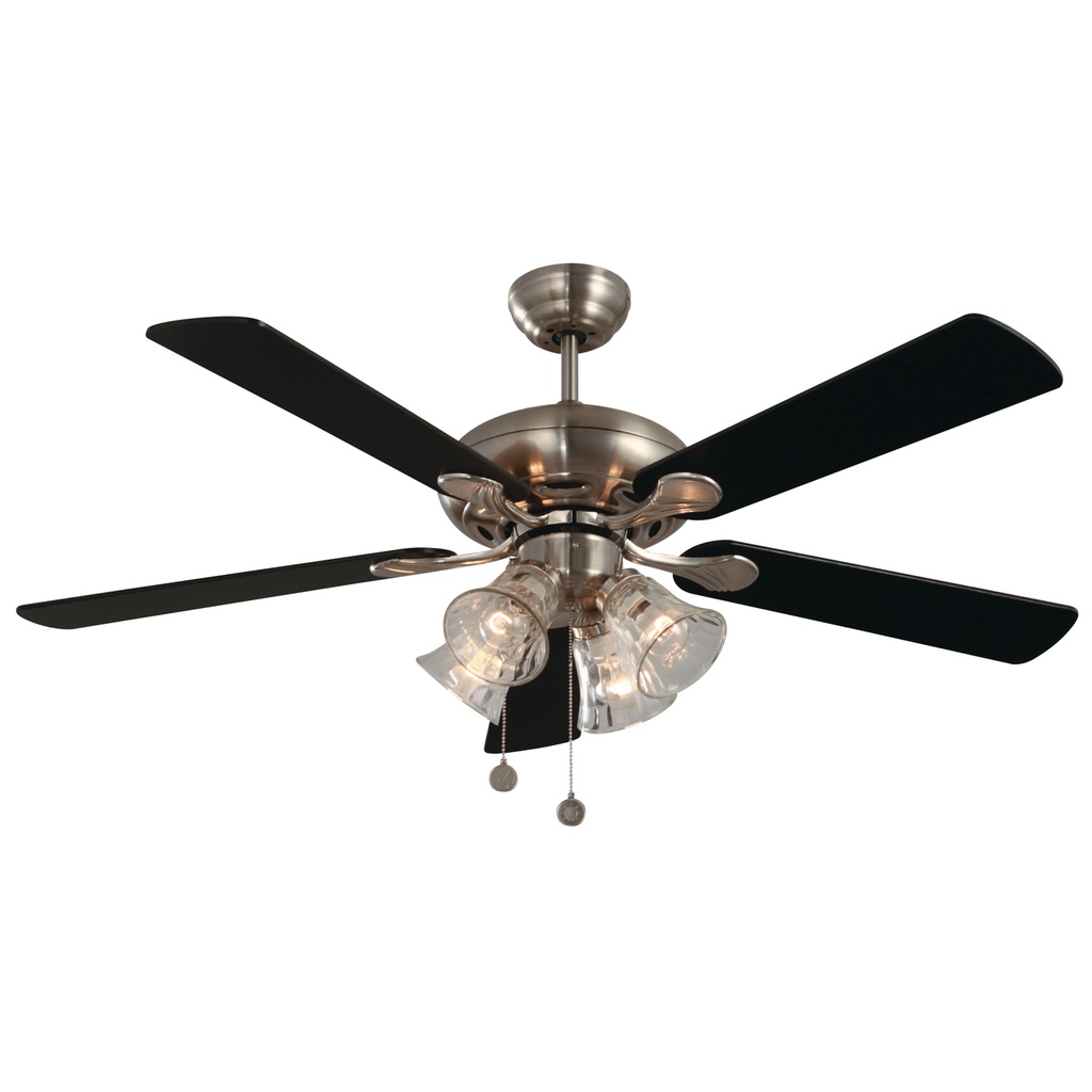 Ventilador Techo Níquel Satinado Aspas Negro / Madera Clara