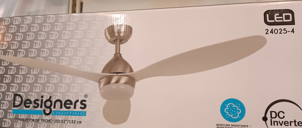 Ventilador de techo LED de 52", 3 aspas, control remoto, acabado níquel satinado, 6 velocidades