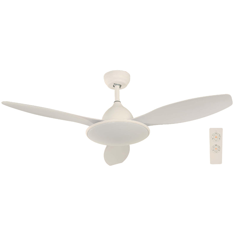 Ventilador de techo 48", 3 aspas, luz LED, control remoto, acabado blanco mate, 6 velocidades