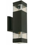 Aplique de pared negro, exterior IP44, 2 luces E27, 10W