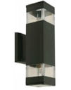 Aplique de pared negro, exterior IP44, 2 luces E27, 10W