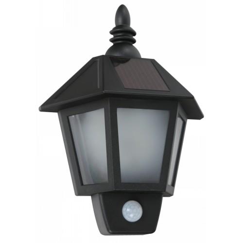 LAMP. LED EXT. SOLAR PARED NEGRO 1L 1W 3.7V 6500K (CON FOTOCELDA Y SENSOR DE MOVIMIENTO)