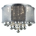 Lámpara de techo cromo con tela y esferas de cristal en color negro ahumado