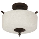 Lampara de techo estilo clasico 2 luces acabado bronce antiguo base metalica pantalla de vidrio esmerilado con marcas de agua.